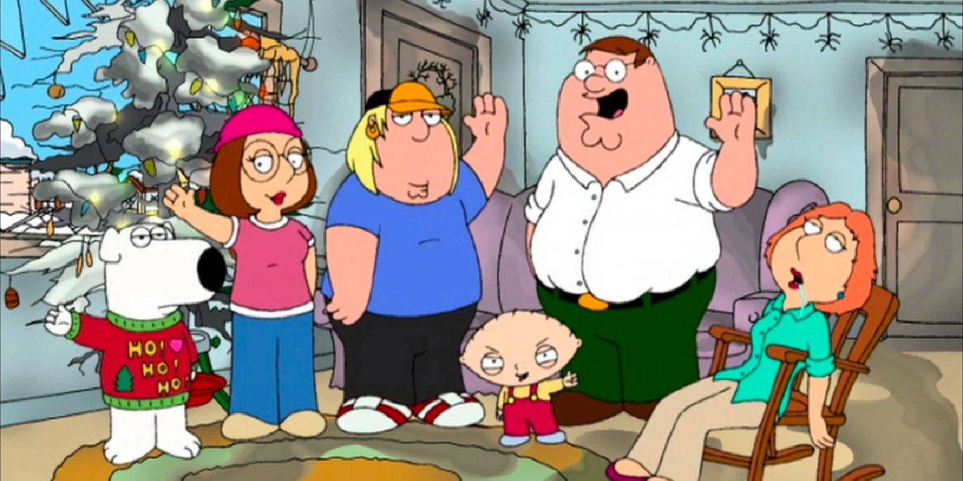 The Griffins pose for a Christmas photo on 'Family Guy'