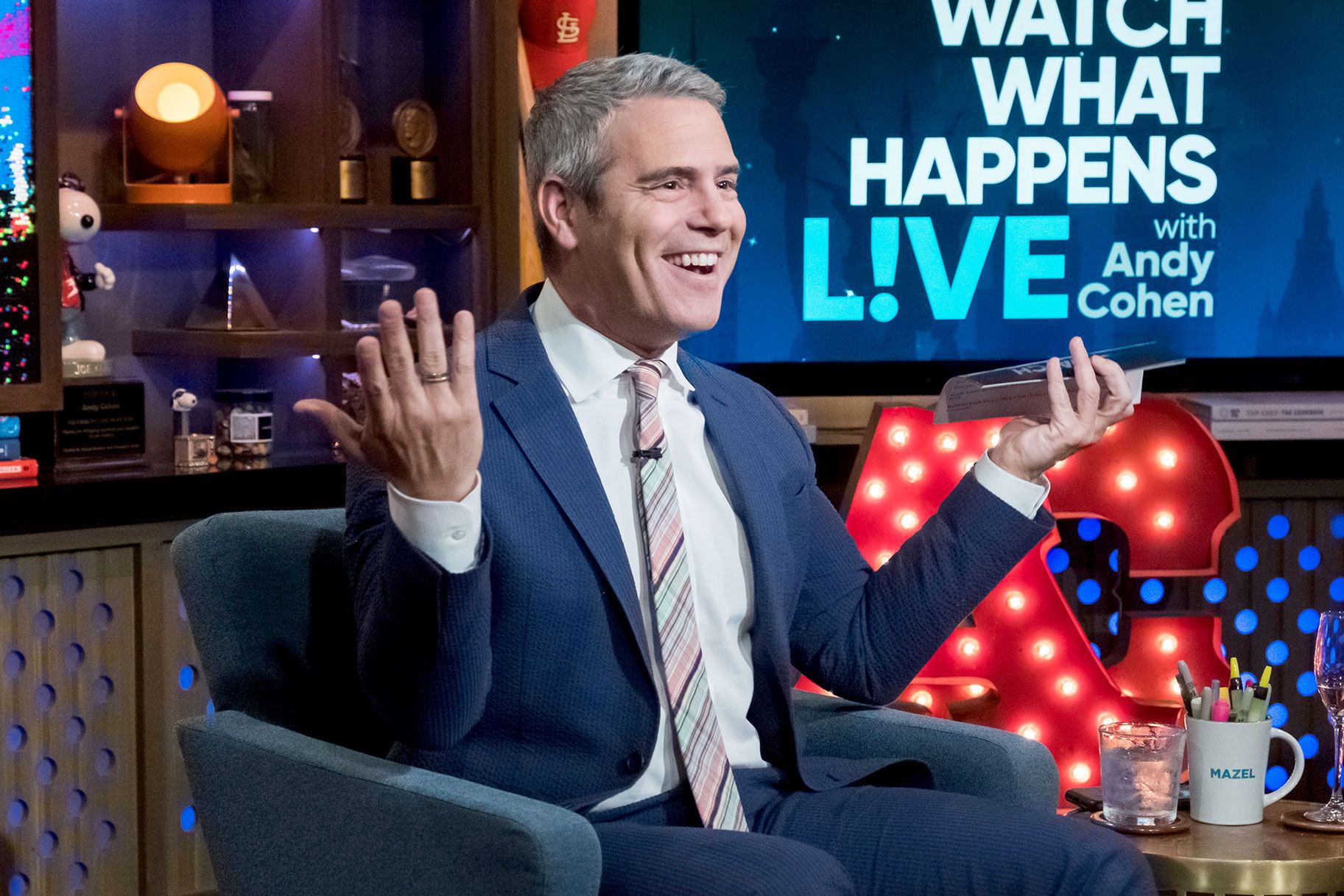 Andy Cohen smiles during taping of 'Watch What Happens Live'