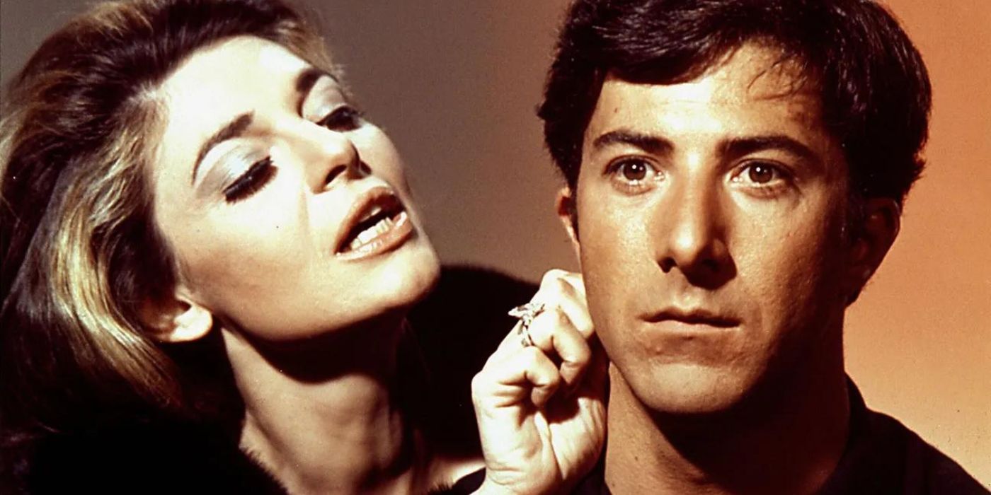 Anne Bancroft and Dustin Hoffman as Mrs. Robinson and Benjamin in The Graduate