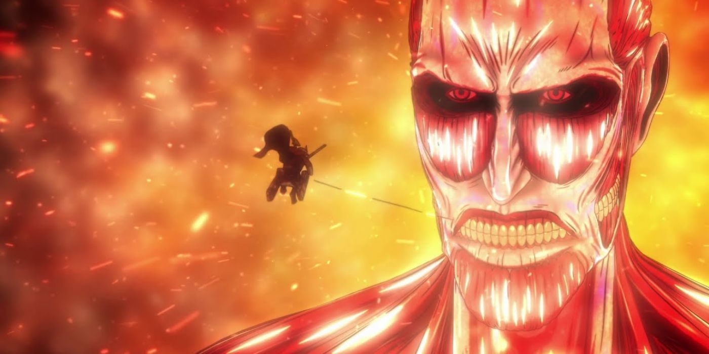 Armin attaches himself to the Colossal Titan in Attack on Titan