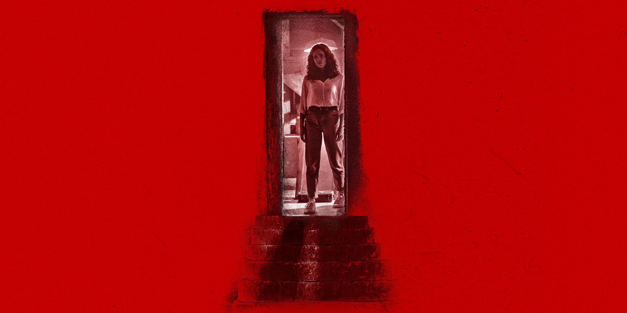 Poster of Barbarian released in 2022 with Tess standing behind red background
