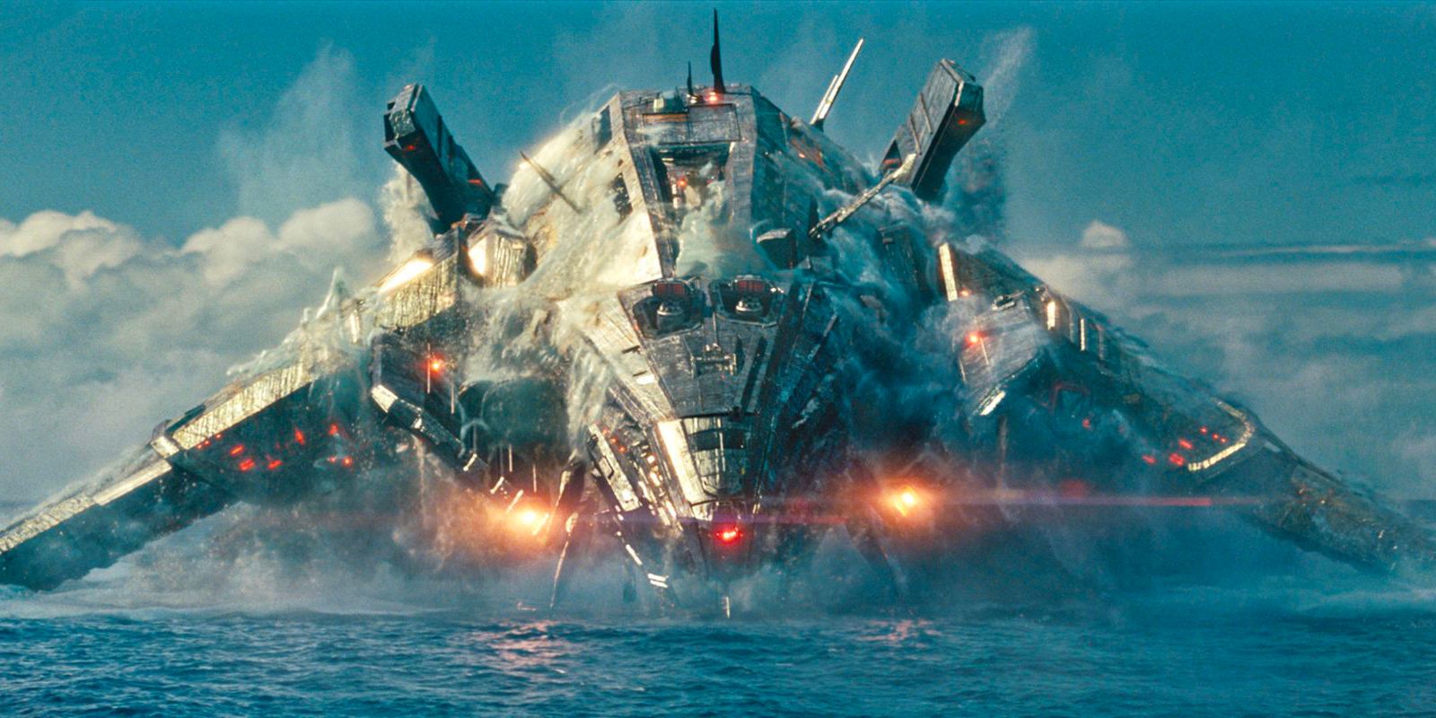 A massive alien ship rises from the ocean in the 2012 movie 'Battleship'
