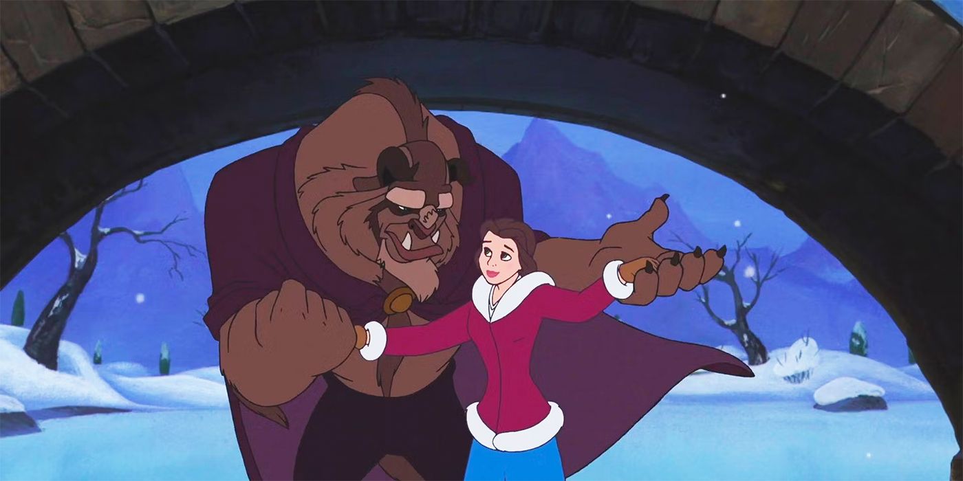 Belle and the Beast skating in Beauty and the Beast: The Enchanted Christmas