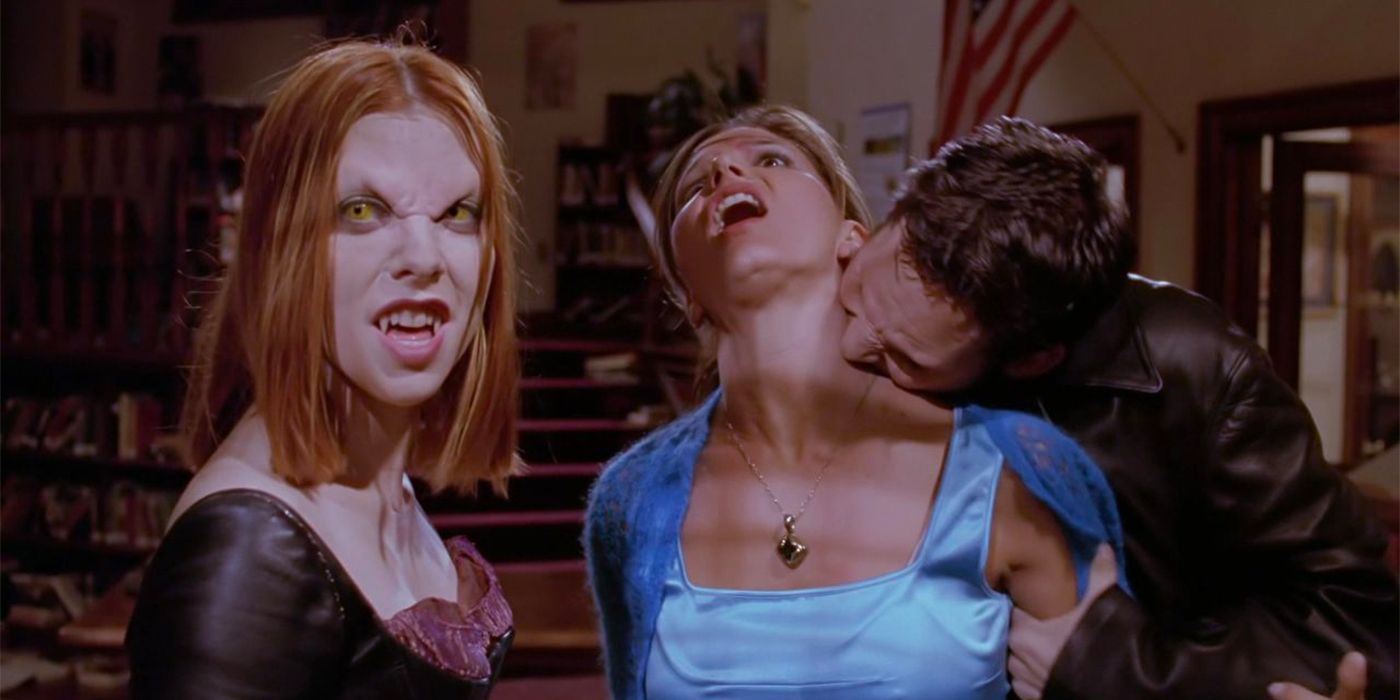Alyson Hannigan, Sarah Michelle Gellar, and Nicholas Brendon in Buffy the Vampire Slayer episode The Wish
