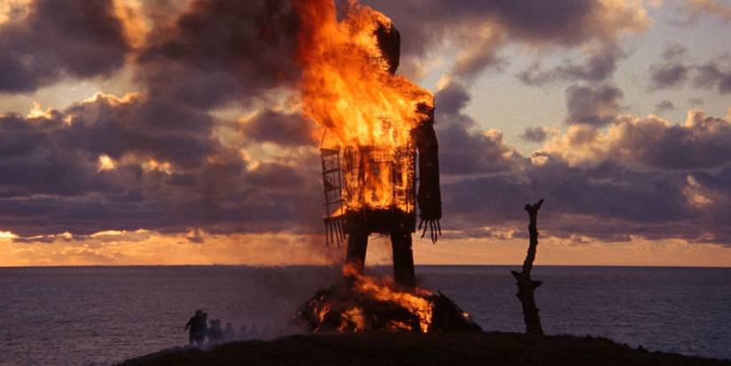 The Wicker Man statue aflame in 1973's The Wicker Man.