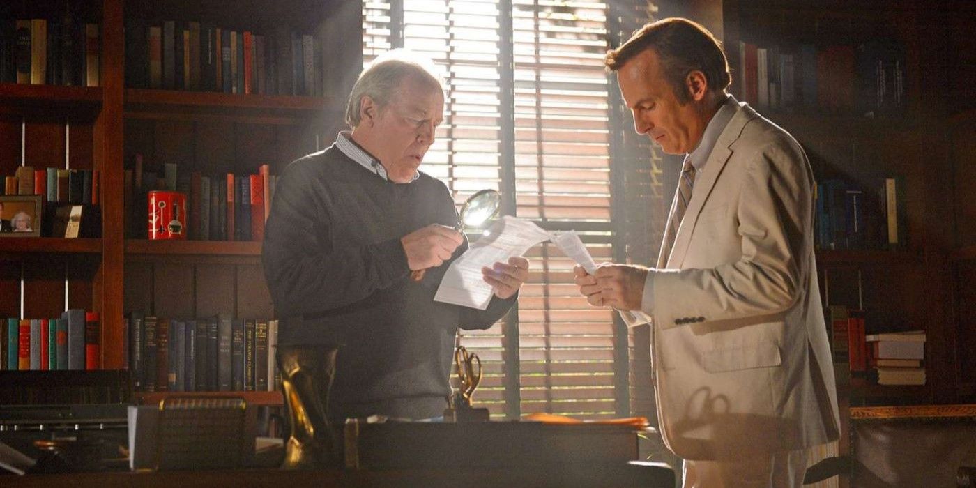 Chuck and Jimmy McGill looking at legal documents in Better Call Saul