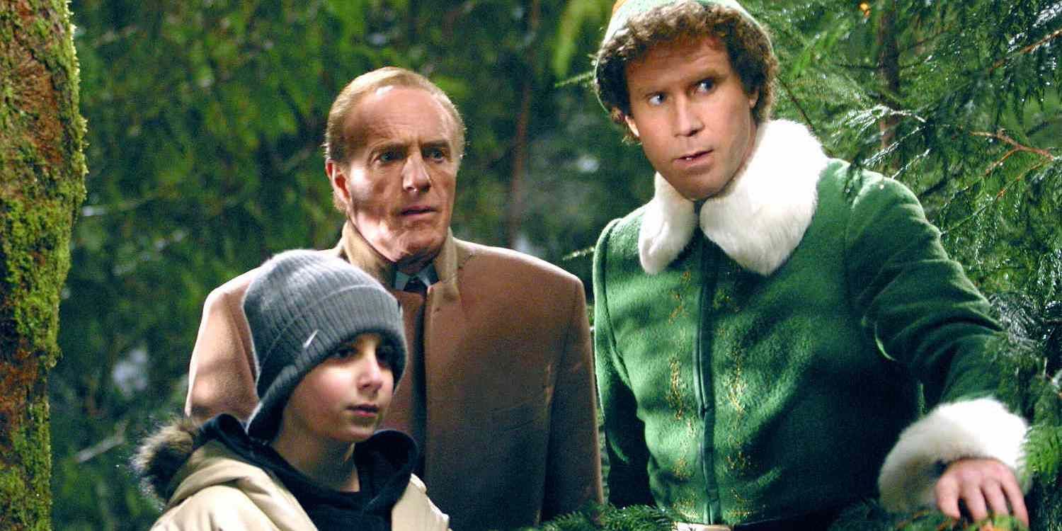 Will Ferrell as Buddy, James Caan as Walter, and Daniel Tay as Michael in Elf