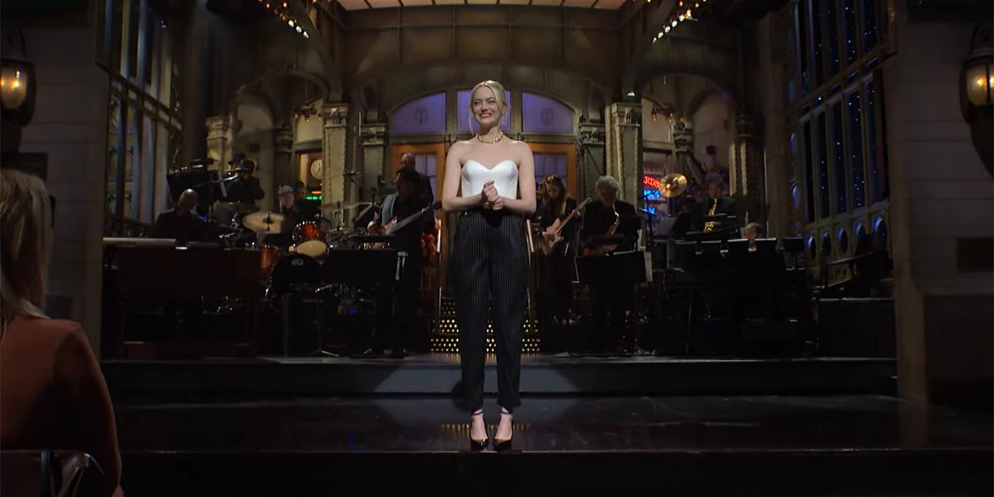 Emma Stone on stage at Studio 8H doing her opening monologue for SNL