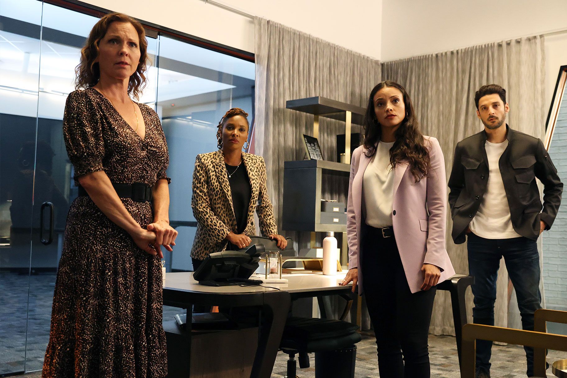 An image of the cast from Found Season 1, from left to right: Margaret (Kelli Williams), Gabi (Shanola Hampton), Lacey (Gabrielle Walsh), and Dhan (Karan Oberoi)