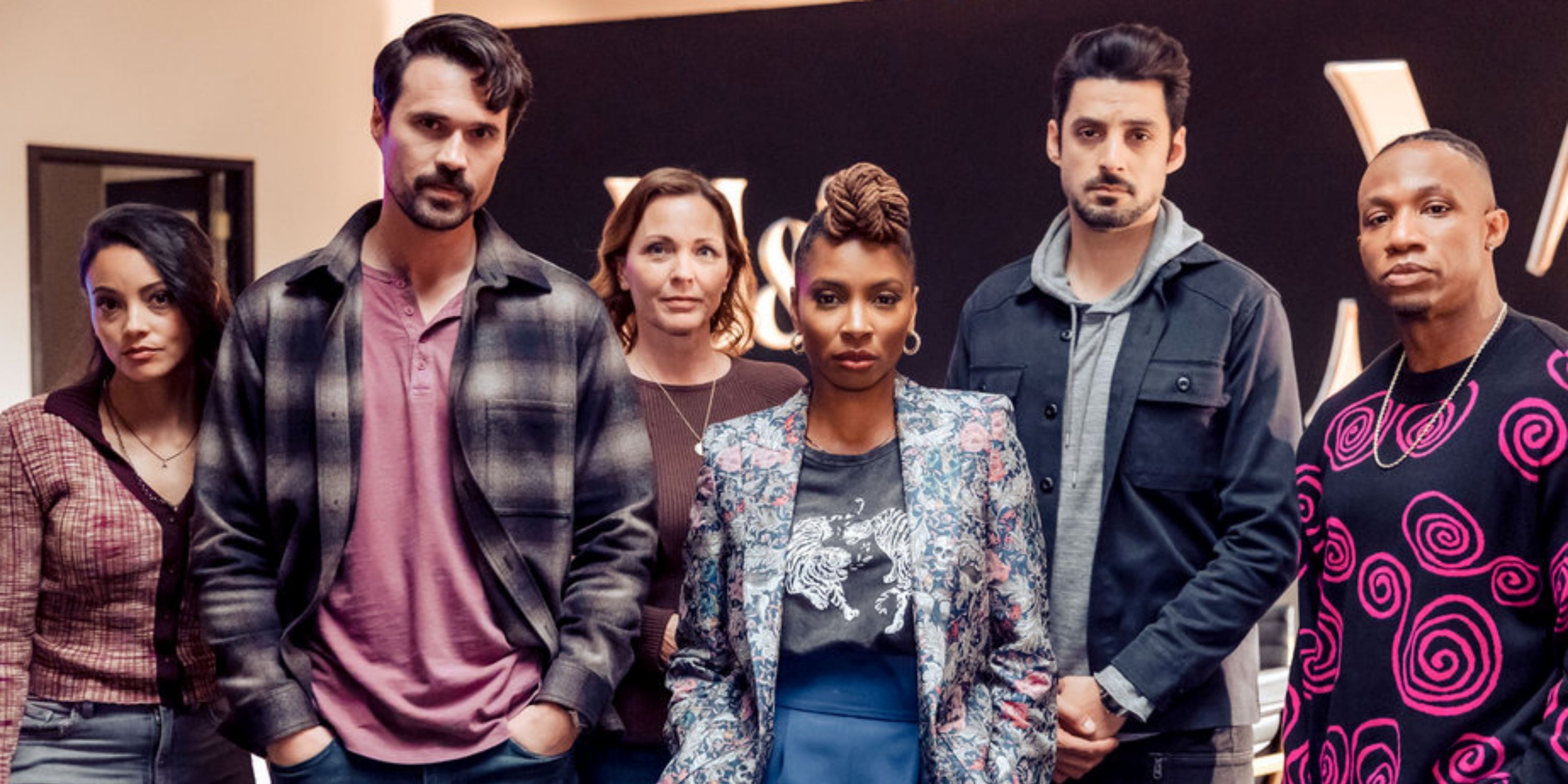 Shanola Hampton as Gabi Mosley, Gabrielle Walsh as Lacey Quinn, Brett Dalton as Mark Trent, Kelli Williams as Margaret Reed, Karan Oberoi as Dhan Rana, and Arlen Escarpeta as Zeke Wallace in Found