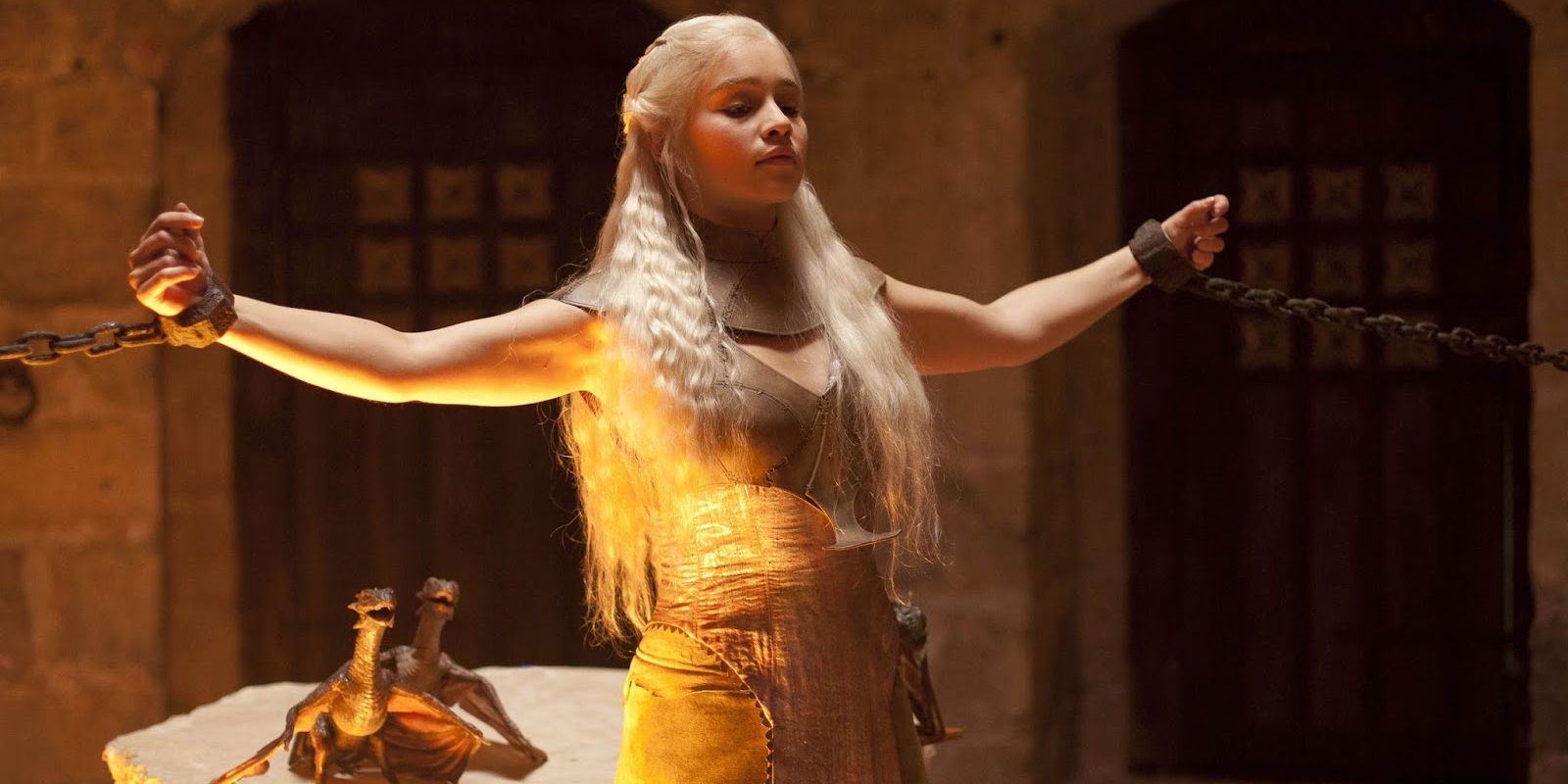 Daenerys and her dragons held captive in the House of the Undying in 'Game of Thrones'.