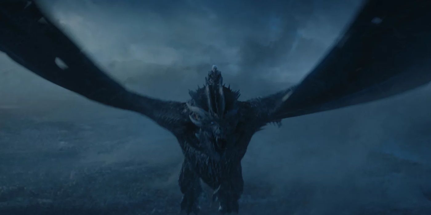 The Night King riding a dragon in Game of Thrones
