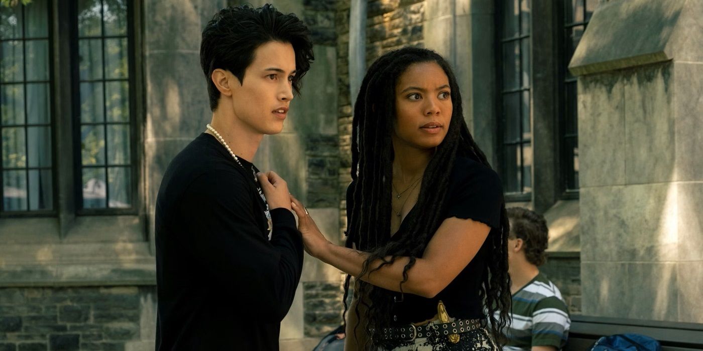Jaz Sinclair as Marie &amp; Derek Luh as Jordan standing together in Episode 5 of Season 1 of Gen V