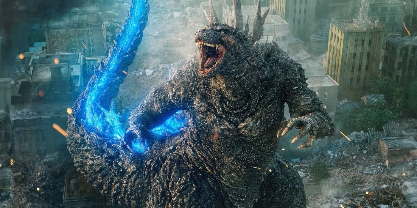Godzilla wreaking havoc in 2023's Godzilla Minus One