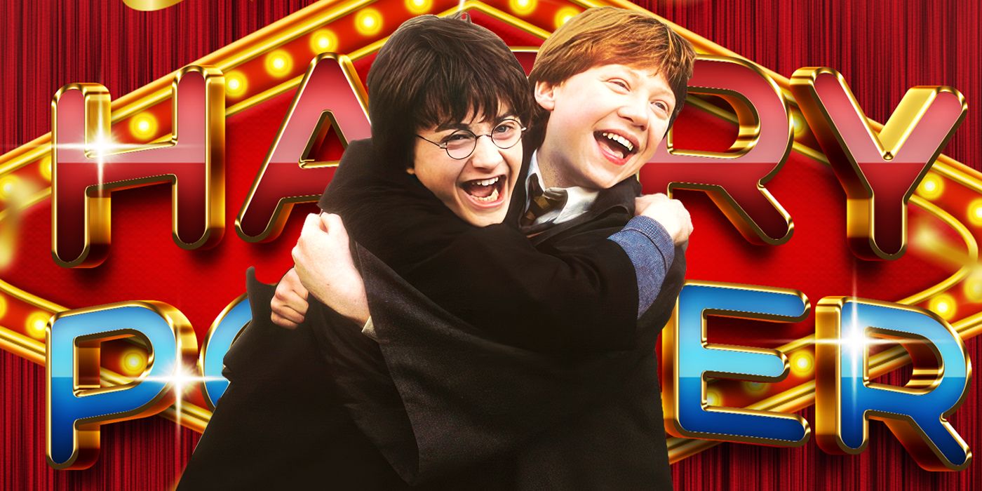 Harry Potter and Ron Weasley hugging