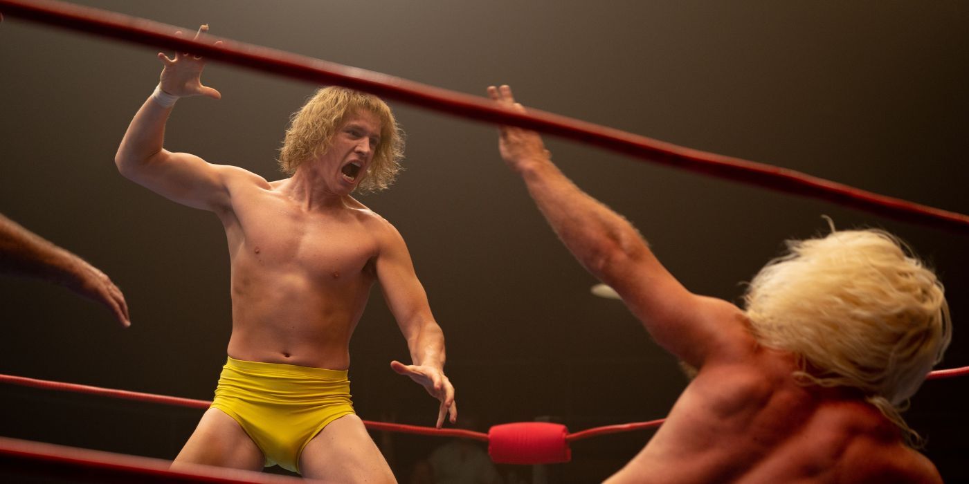 David Von Erich (Harris Dickinson) performing the titular wrestling move in The Iron Claw