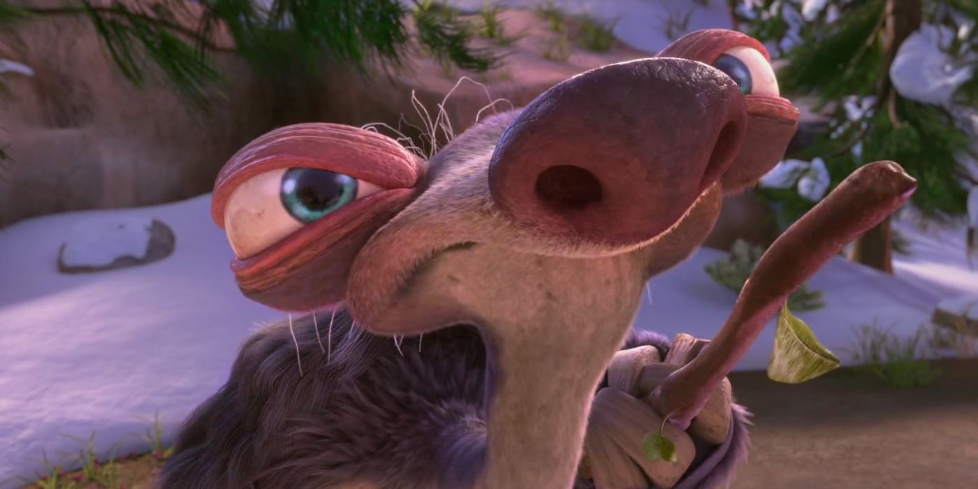 Granny from Ice Age: Continental Drift angrily pointing at someone off-camera