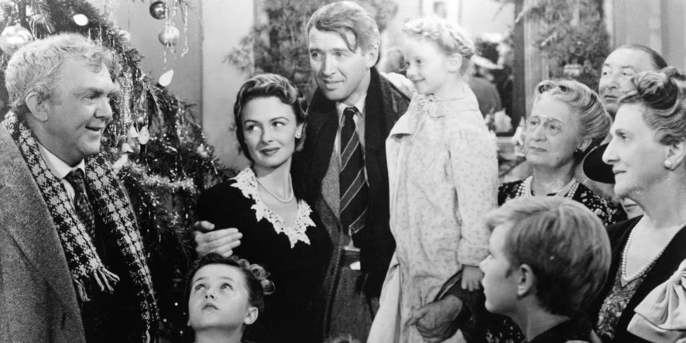 George Bailey reunites with his family in It's A Wonderful Life.