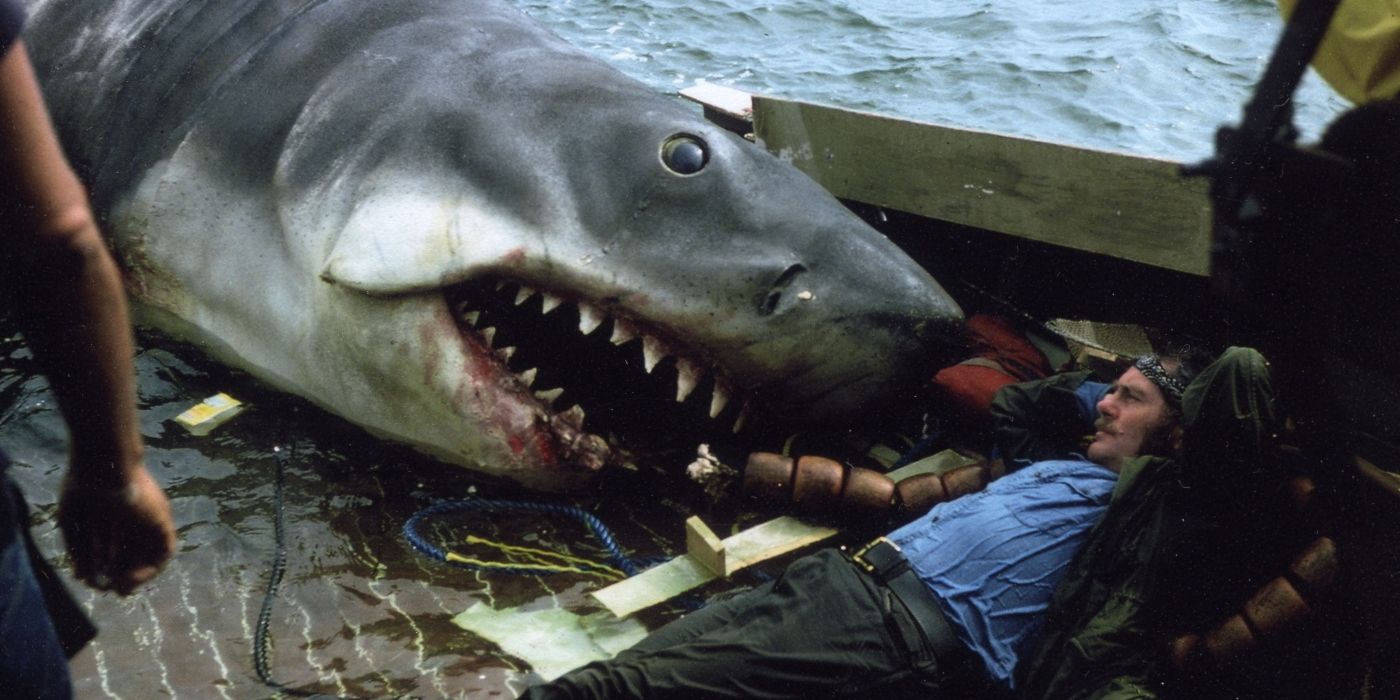The Shark from Jaws on a boat next to a man