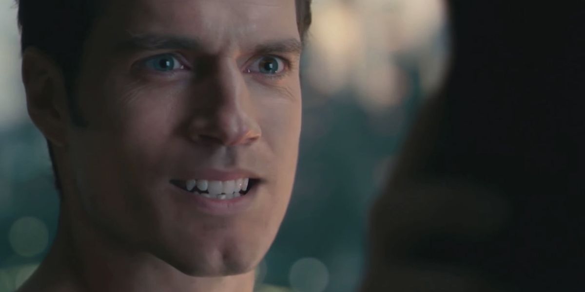 A still from 2017's Justice League featuring the strange CGI removal of Henry Cavill's moustache