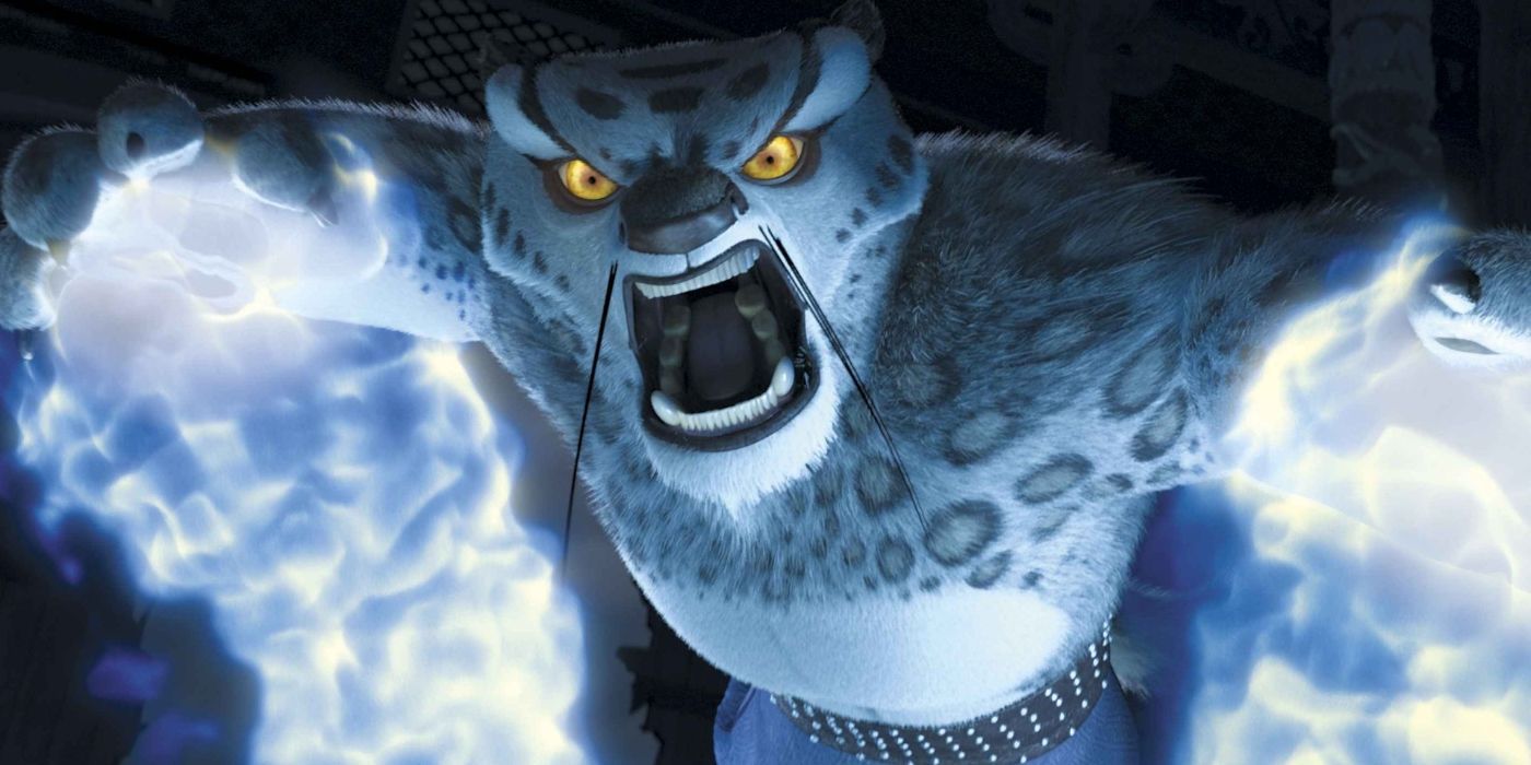 Tai Lung lights his hands on fire during his climatic battle with Shi Fu