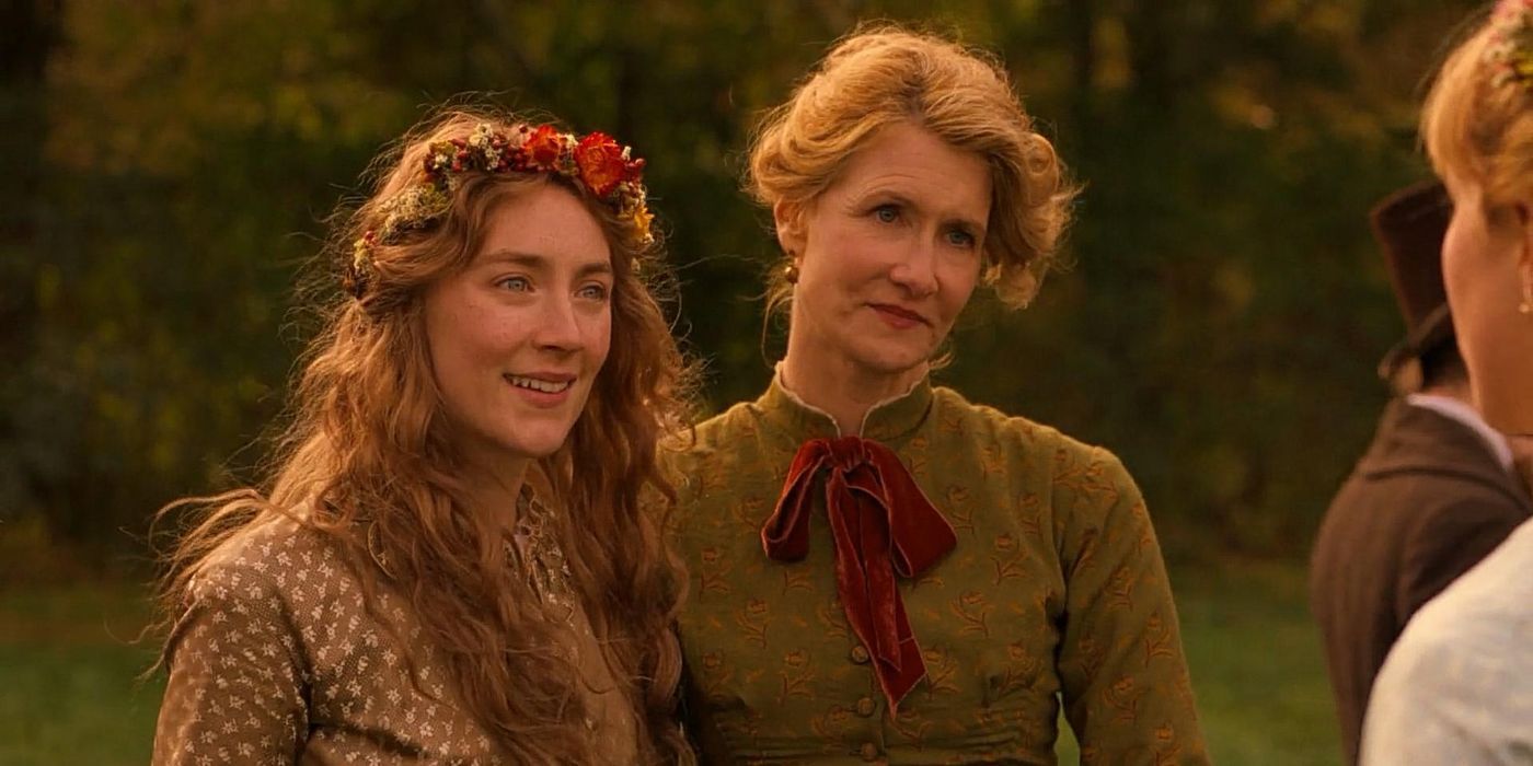 Saoirse Ronan as Jo and Laura Dern as Marmee in Little Women.