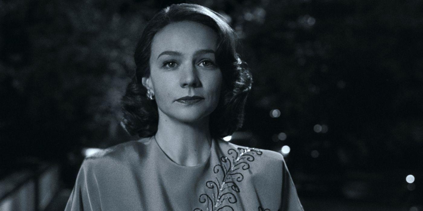 Carey Mulligan as Felicia Montealegre in a black and white still from Maestro