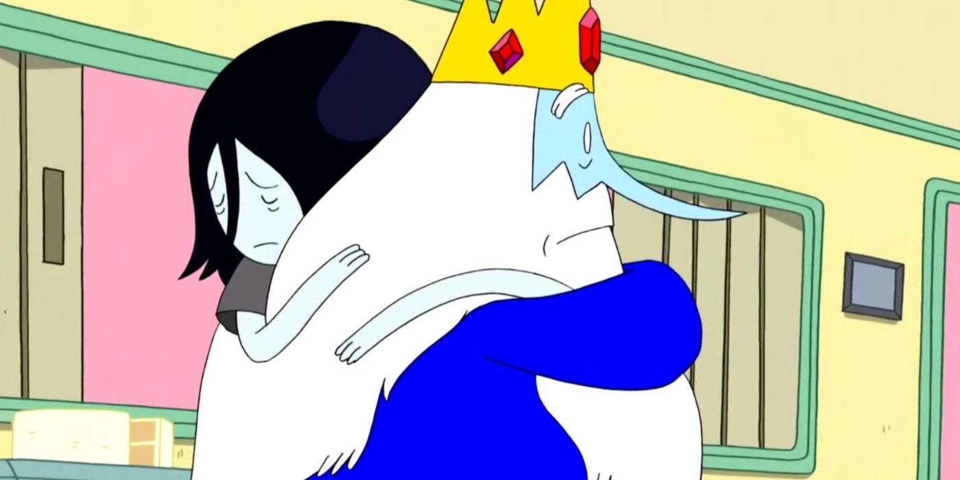 Marceline and the Ice King hugging in Adventure Time