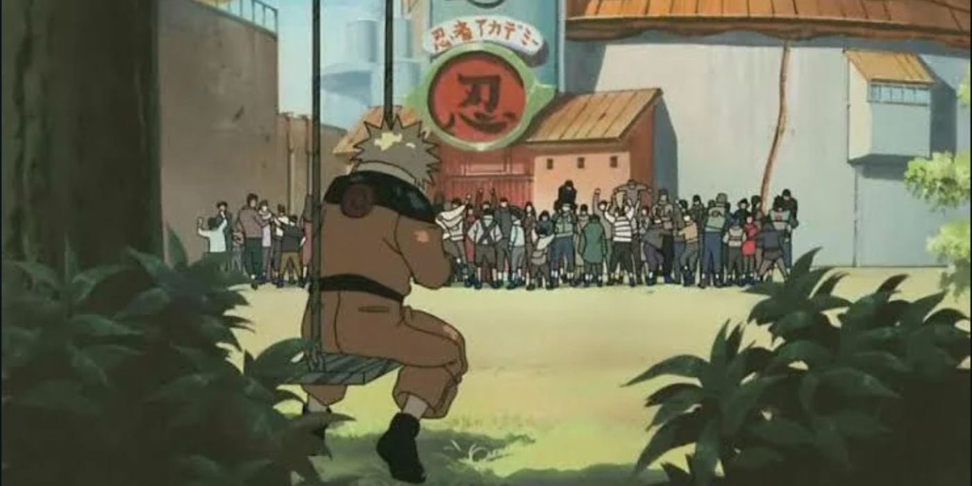 Naruto alone on the swing in Naruto.