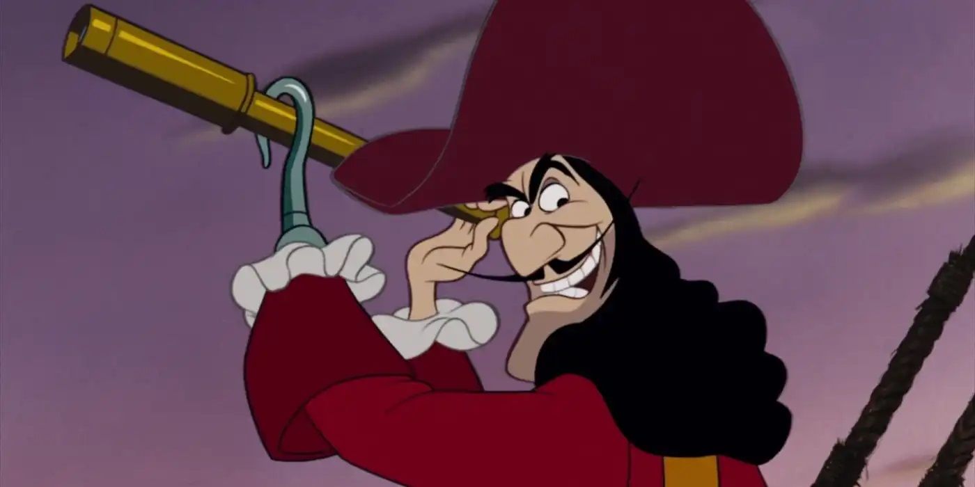 Captain Hook holding a spyglass