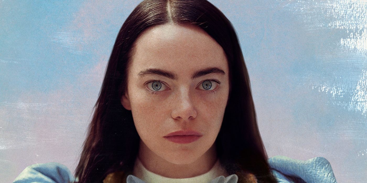 Emma Stone as Bella Baxter on a cropped image from the Poor Things poster