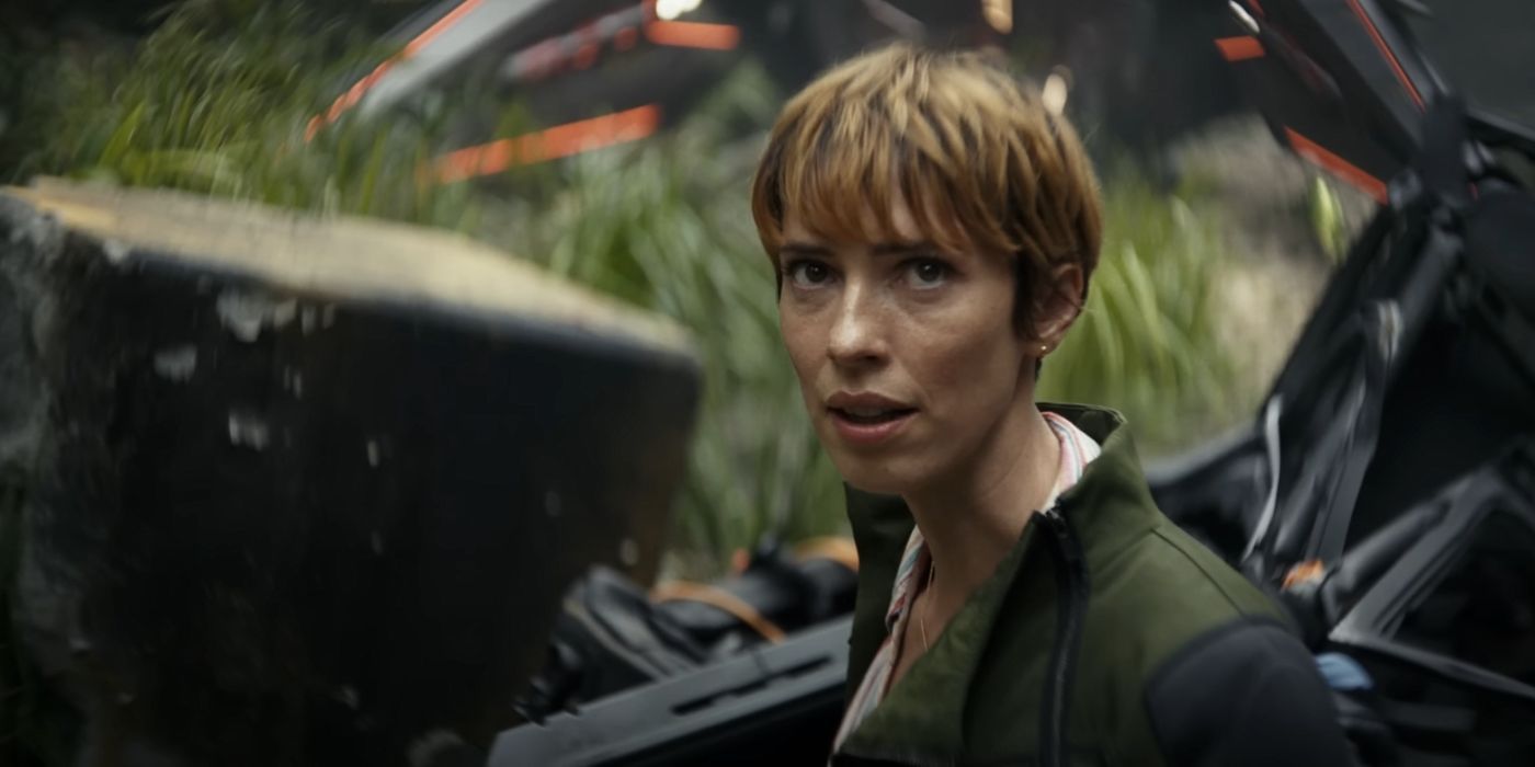 Dr. Ilene Andrews (Rebecca Hall) looking at person offscreen in Godzilla x Kong: The New Empire