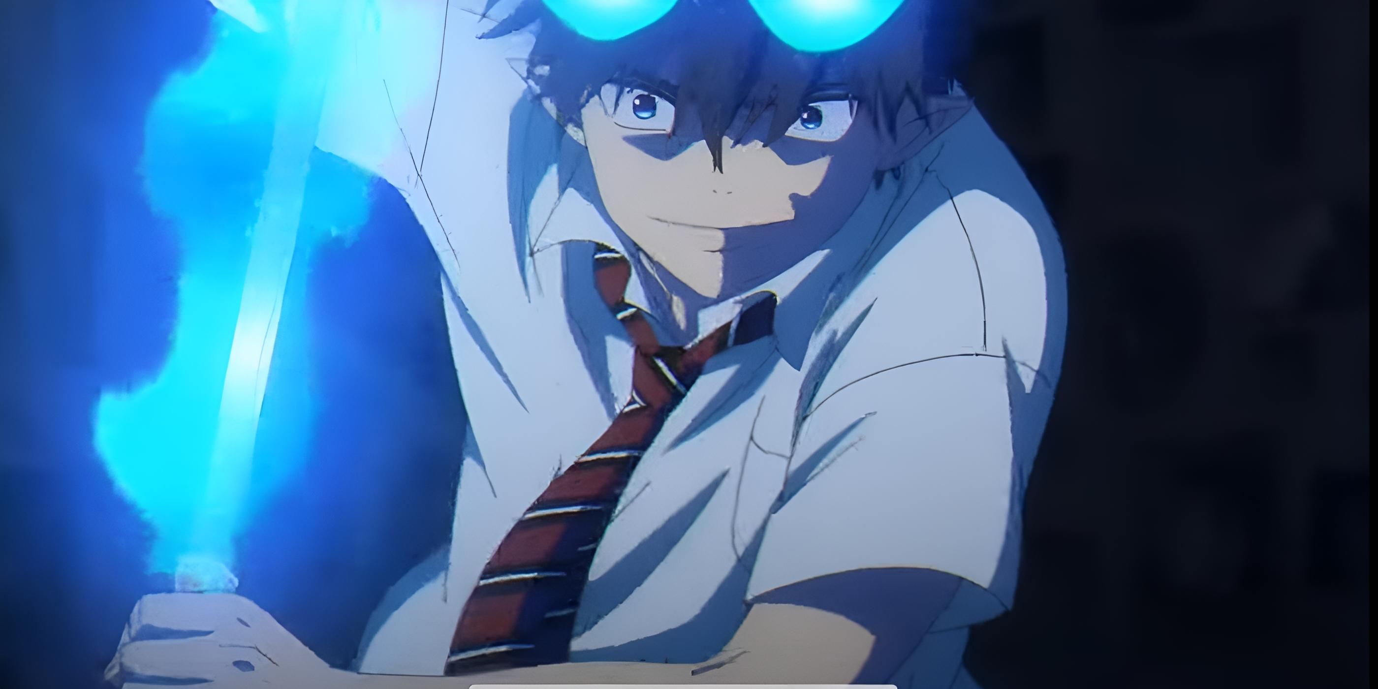 Rin drawing his blue flame sword in Blue Exorcist season 3 aka Blue Exorcist: Shimane Illuminati Saga