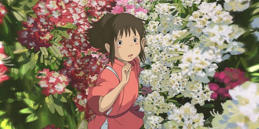 Chihiro se tenant parmi les fleurs et levant les yeux dans «fougueux».