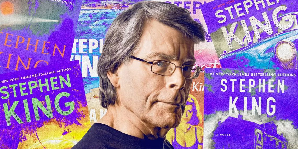 A custom image of Stephen King surrounded by his 2000s novels