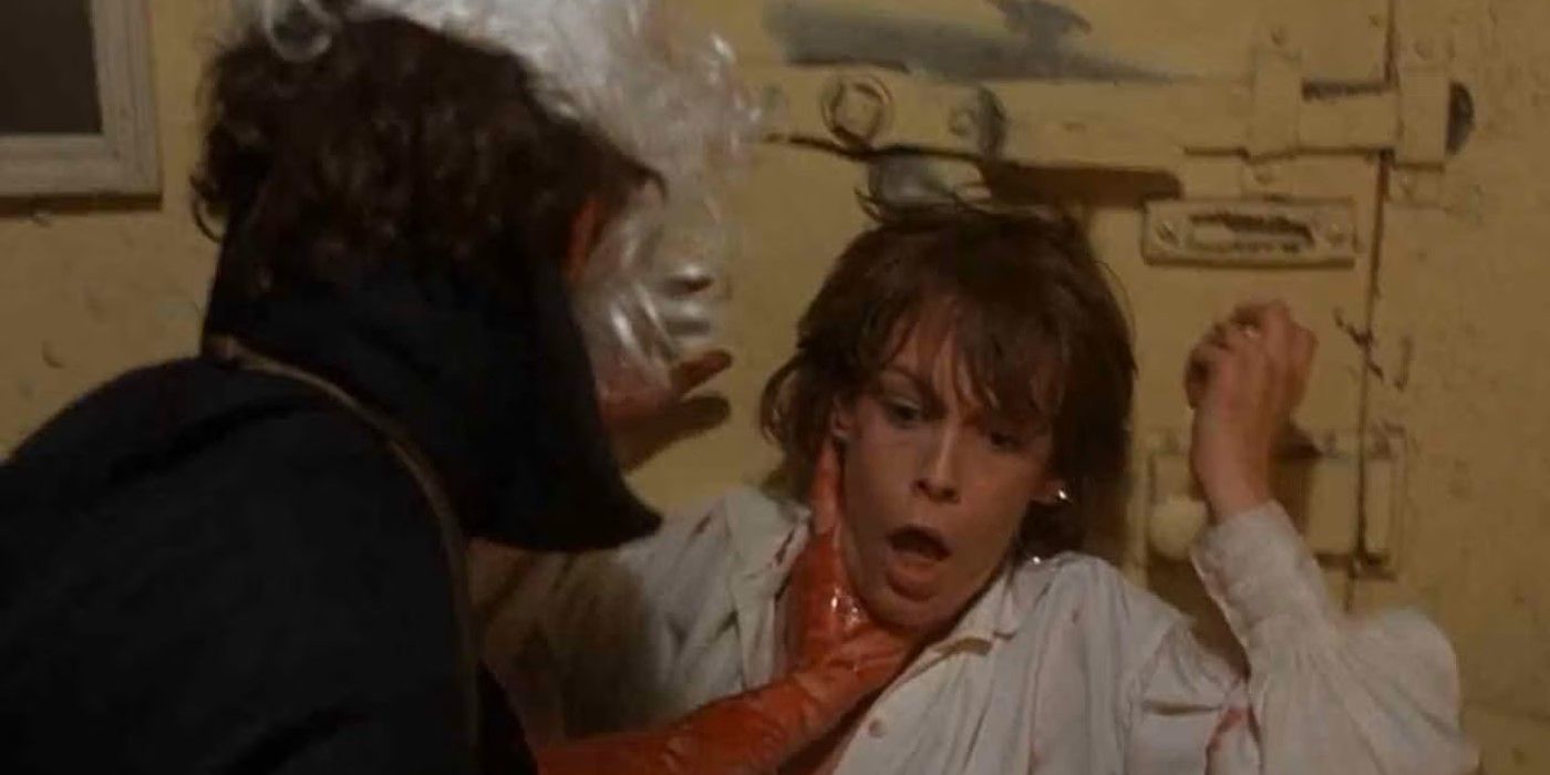 The killer attacks Alana (Jamie Lee Curtis) in 'Terror Train'