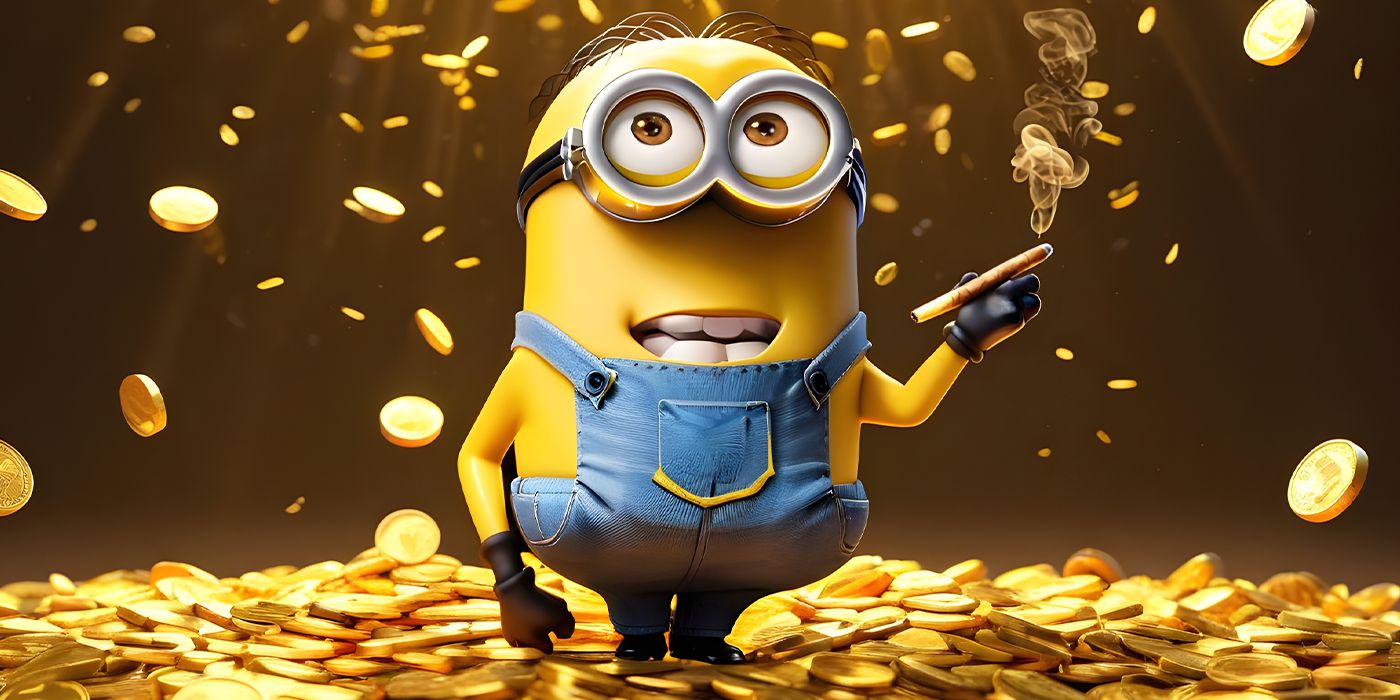 Minion from Despicable standing on gold coins