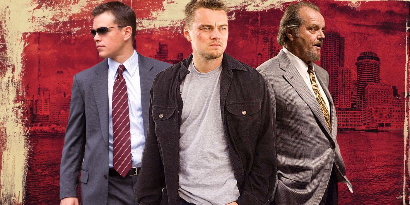 Blended image showing Matt Damon, Leonardo DiCaprio, and Jack Nicholson in The Departed