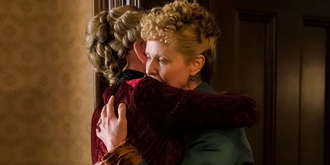 Christine Baranski and Cynthia Nixon hugging in The Gilded Age Season 2