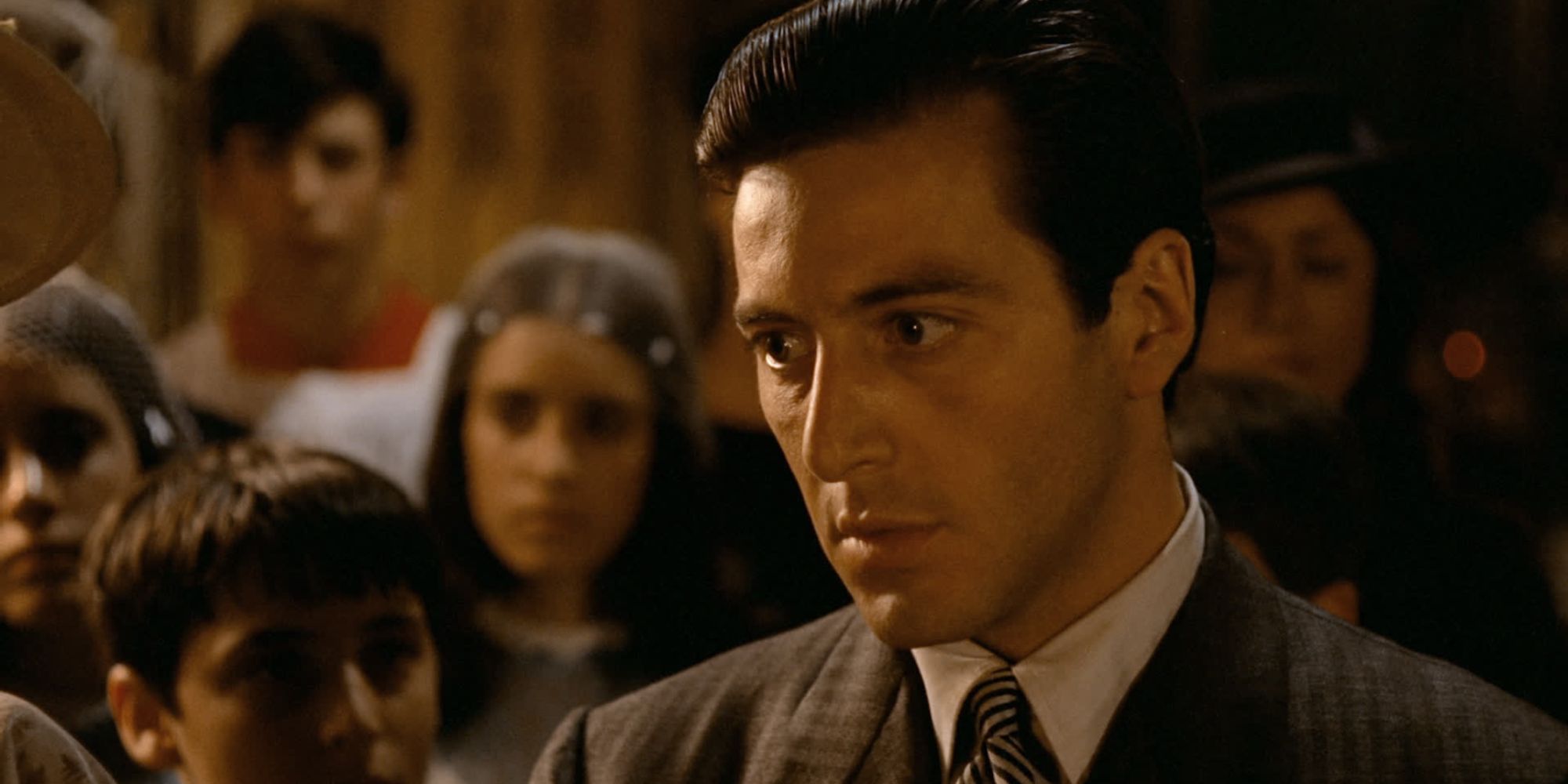 Michalel Corleone talking in a brightly lit room in The Godfather