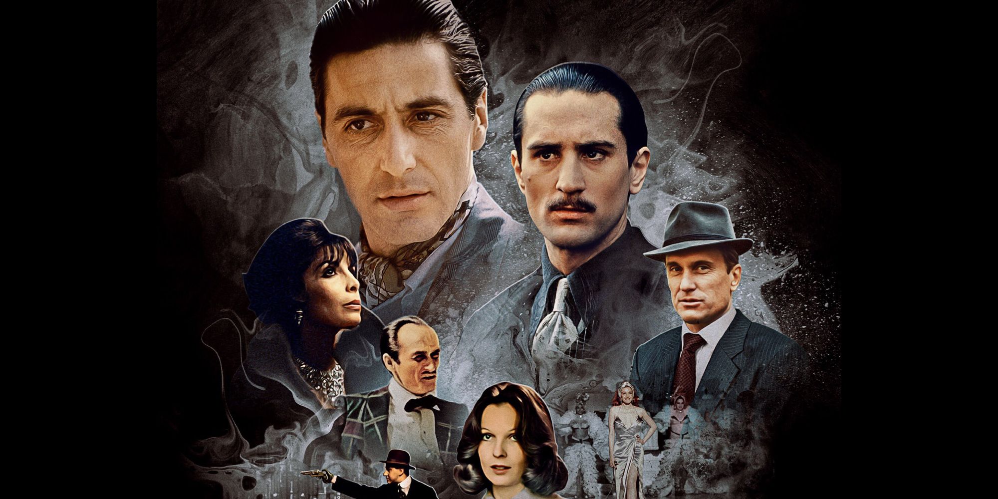 Poster for The Godfather Part II showing the main characters.