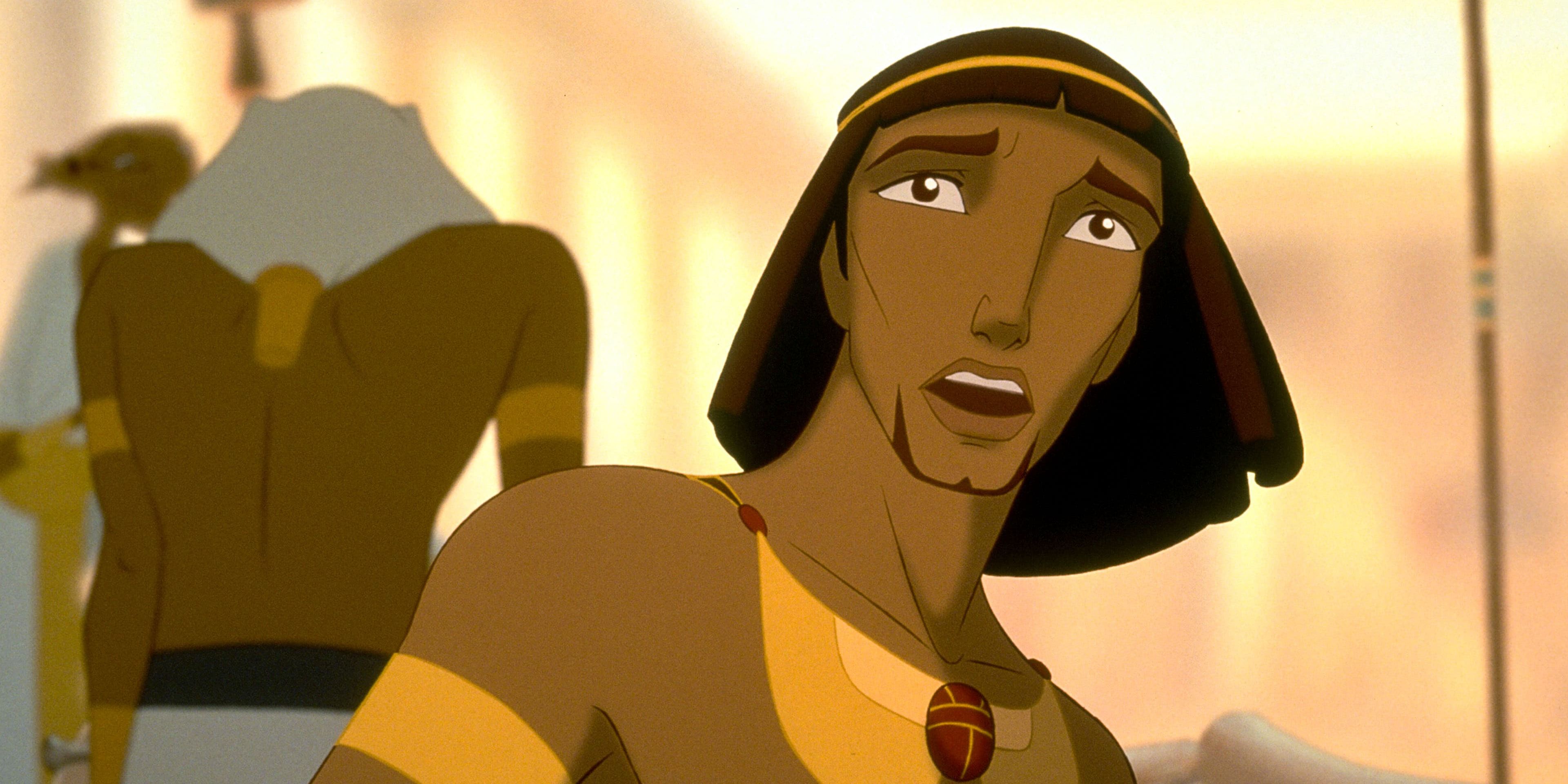 Moses, voiced by Val Kilmer, looking worried in The Prince of Egypt