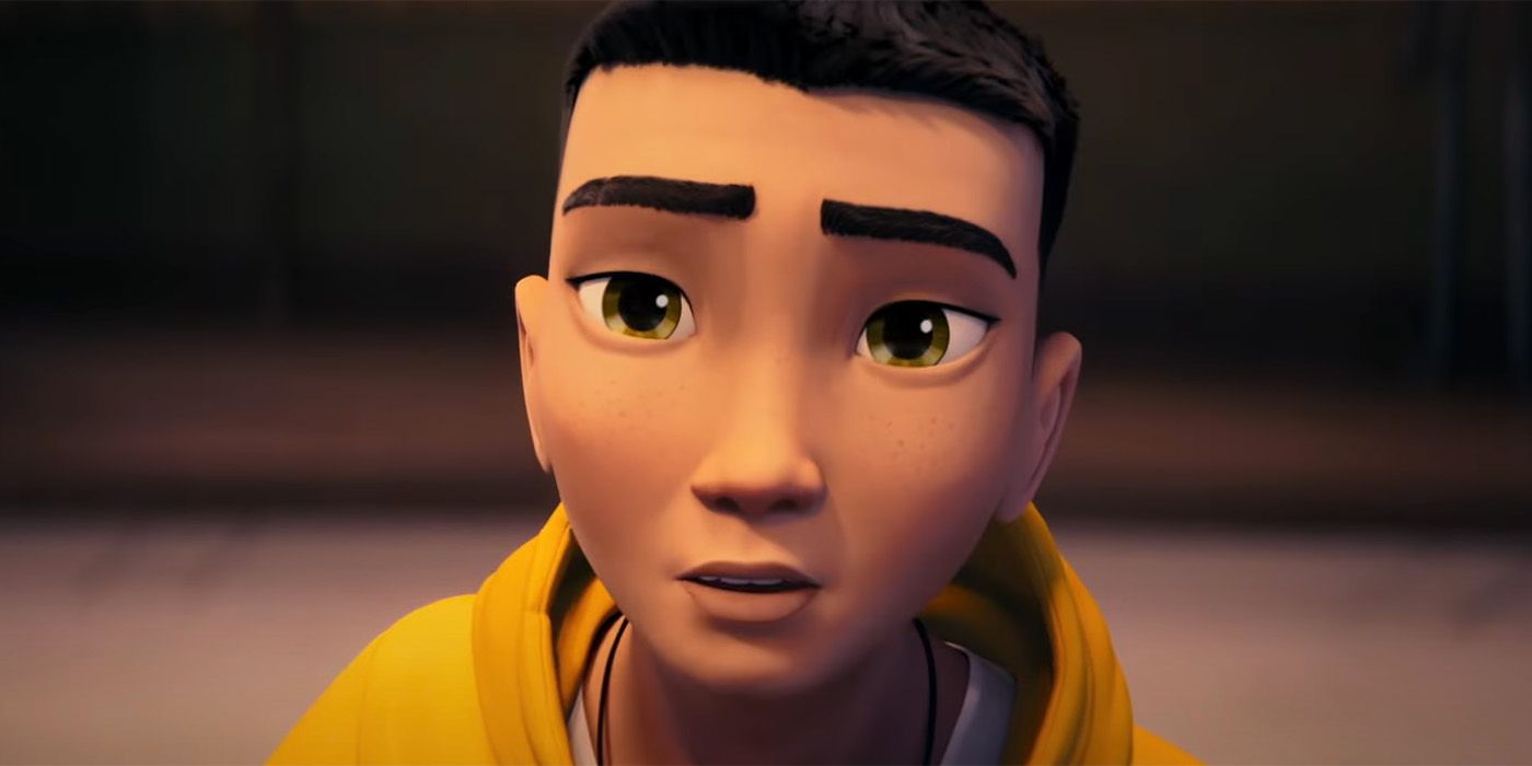 an animated boy with dark hair and green eyes in The Tiger's Apprentice