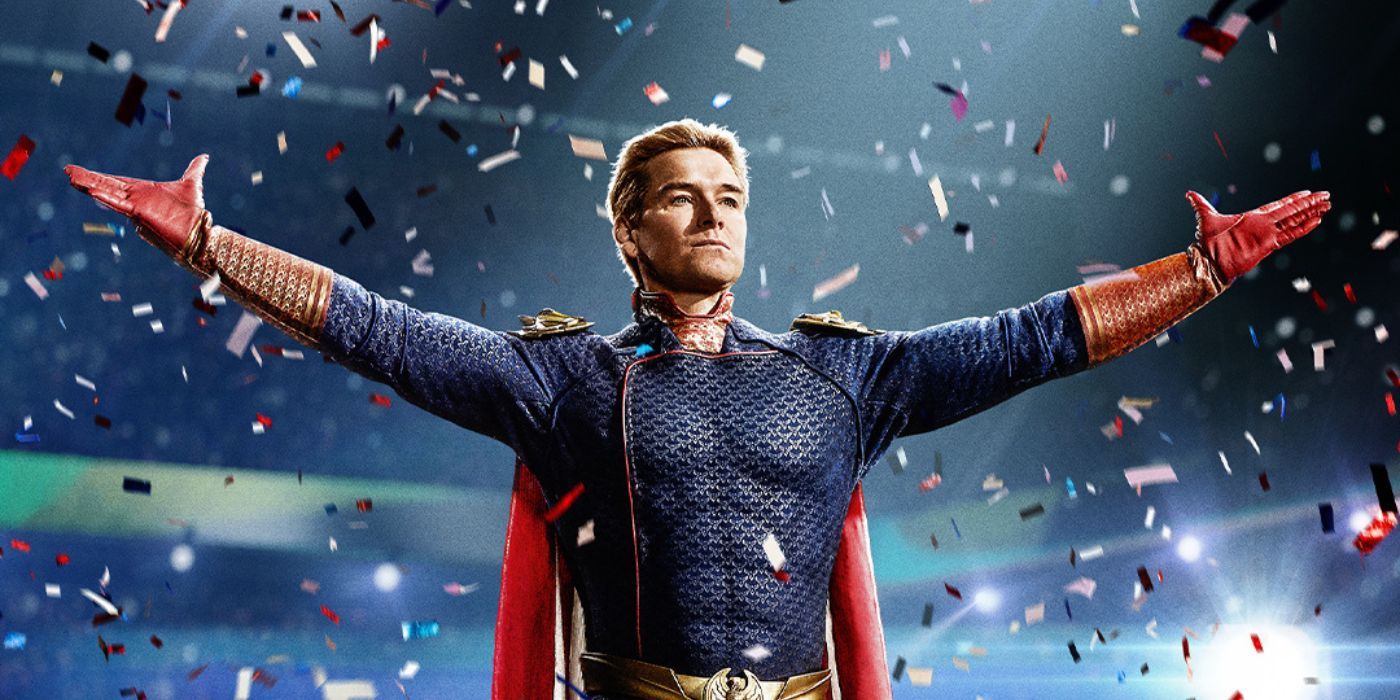 Antony Starr as Homelander surrounded by confetti, in a teaser poster for The Boys Season 4