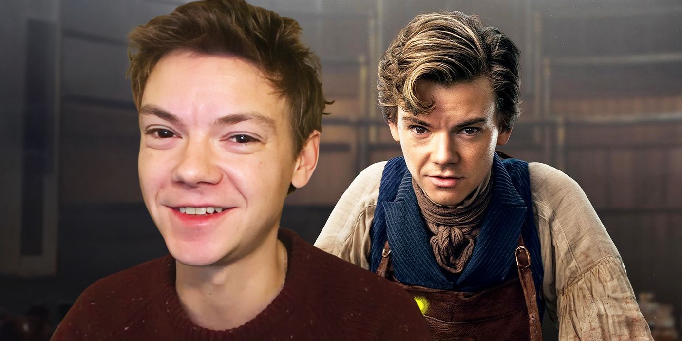 Thomas Brodie-Sangster during the press junket for The Artful Dodger with his character Jack Dawkins in the background.