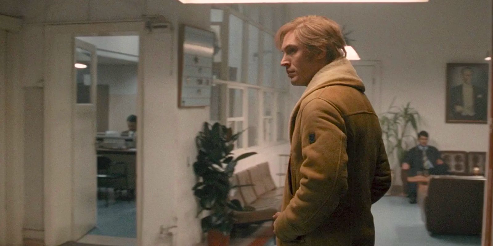 British field agent Ricki Tarr (Tom Hardy) walks into an office building in 'Tinker Tailor Soldier Spy' (2011)