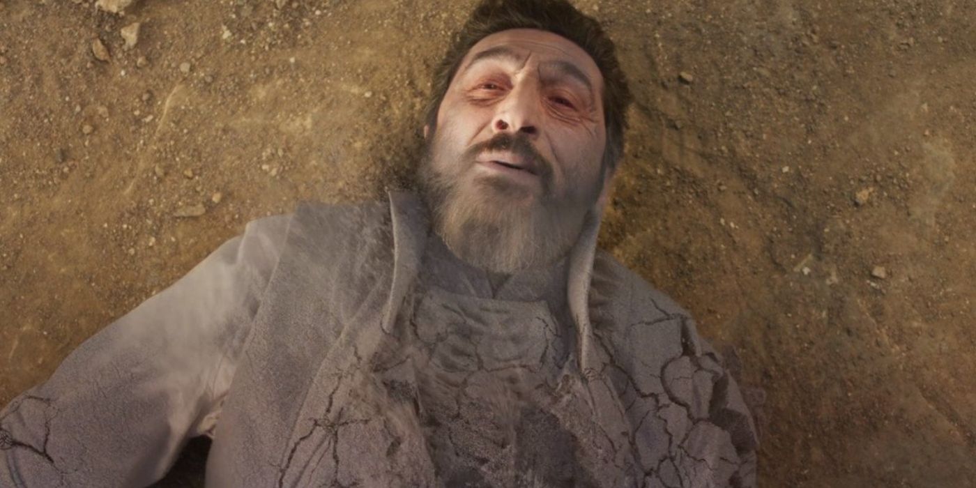 Fares Fares as Ishamael crumbling away in The Wheel of Time Season 2 finale