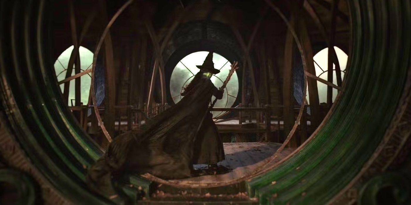 Cynthia Erivo as Elphaba holding her broom in Wicked