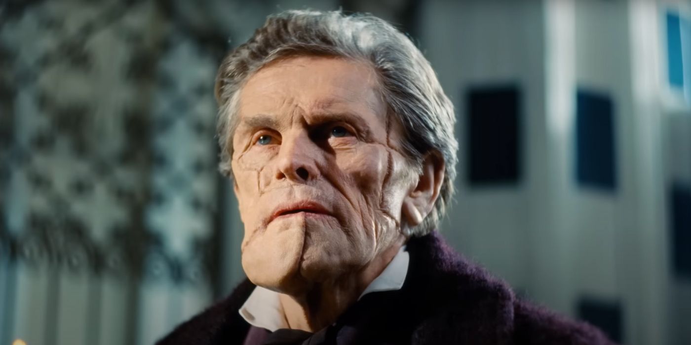 Willem Dafoe as Dr. Godwin Baxter looking stern and angry in Poor Things