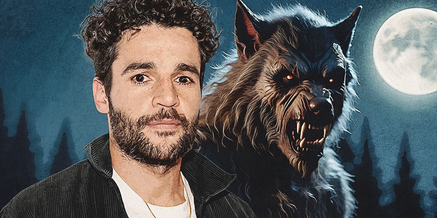 Custom Image of Christopher Abbott next to a werewolf against a night sky with a full moon